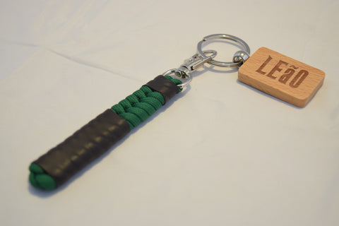 Image of LEaO OPTiCS Green Ranked Paracord Key Fob with Bamboo LEaO Engraved Key Chain with Ring