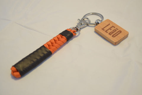 LEaO OPTiCS Orange Ranked Paracord Key Fob with Bamboo LEaO Engraved Key Chain with Ring
