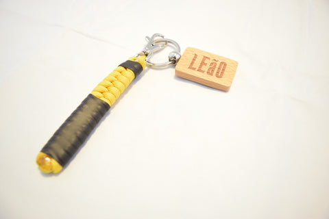 Image of LEaO OPTiCS Yellow Ranked Paracord Key Fob with Bamboo LEaO Engraved Key Chain with Ring